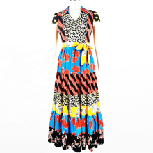 Costom Chiffon Digital Printed Long Dress Colorful Dresses With Sashes For Women